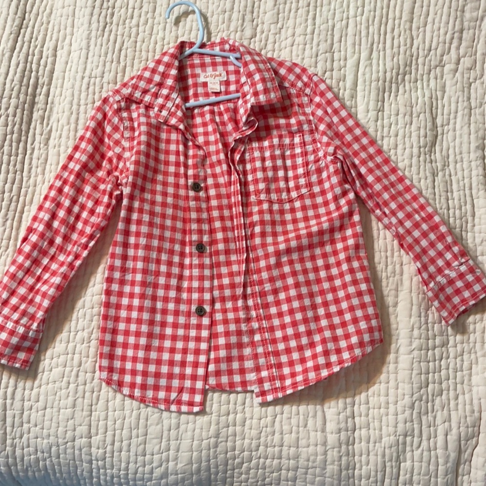 Boys red and white checked button down size 4/5
